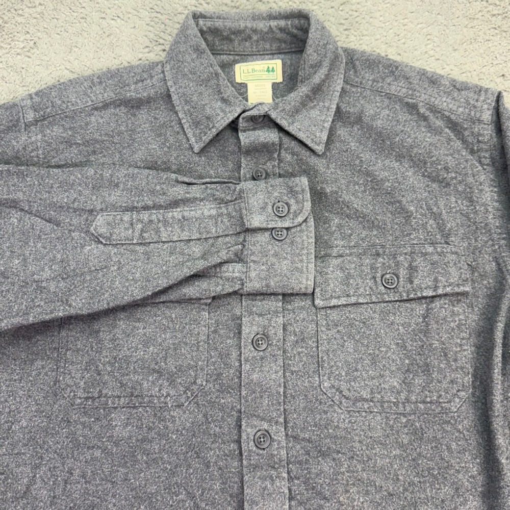 LL Bean Flannel Shirt Men M Tall Gray Cotton Long Sleeve Button Down 4245